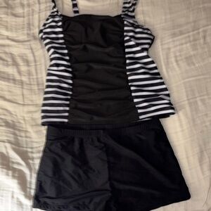 Black and White Swim Set with Nautical Stripes